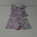 B2prity Women's Tankini Swimsuit Tummy Control Ruched Two Piece Bathing Suit Push Up Modest Swim Suits with Shorts (Medium, Orange Floral)