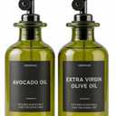 Verspace UV-Protected Green Glass Olive Oil Dispenser Bottles For Kitchen - 2 Pack - 12oz Includes 40 Kitchen Essential Labels, Avocado Oil Dispenser Set, Modern Decor for Home, Airbnb, Cafe