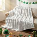 Horaldaily St. Patrick's Day Solid Blanket Throw, White Shamrock Soft Fuzzy Plush Faux Fur Cozy Blankets for Couch Sofa Bed Lounging, Ideal Gifts for Kids Adults Wife Self, 60x80