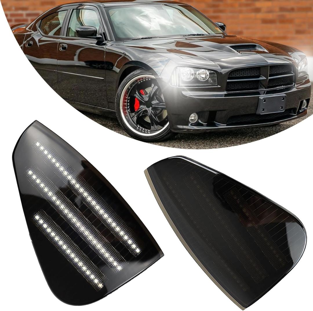 LED Front Fender LED Side Marker Lights Amber Turn Signal Lamp Kit for Dodge Charger Daytona RT SE SRT8 SXT 2006-2010,Smoked Lens Side Bumper Marker Lamps,2pcs (White Light)
