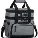 Large Lunch Box for Men/Women Dual-Compartment Insulated Lunch Bag,Adults Expandable Leakproof Cooler Bag Lunch Tote with Adjustable Shoulder Strap for Work Camping Picnic, Grey 24-Can(14L) (Large(Double Deck), 