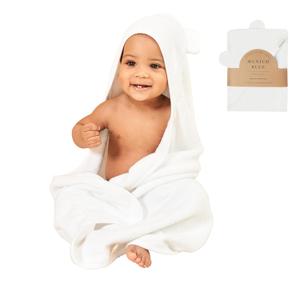 Munich Blue Baby Bath Hooded Towel for Boys and Girls - Soft and Cozy Baby Towel with Cute Bear Ears for Newborn, Infant and Toddler - White, 600 GSM, 35 x 35