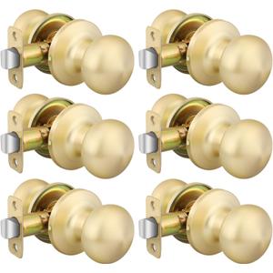 Goldenwarm Gold Closet Door Knobs, Passage Door Knobs, Brushed Gold Door knob Without Lock for Hallway, Closet(6 Pack)