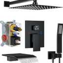 Shower System with Tub Spout, 10-Inch High-Pressure Rain Showerhead and Handheld Combo, Matte Black Shower Faucet Set with Rough-in Valve and Trim, Wall Mounted 3-Way Shower Set