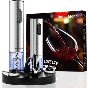 Electric Wine Opener Set, Roter Mond Automatic Wine Bottle Opener with Charging Base, 7-in-1 Wine Present with Wine Aerator Pourer Electric Vacuum Pump with 2 Stoppers Wine Foil Cutter for Home Party (7-in-1 Wine Set)