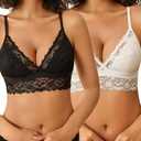 Avidlove Lace Bralette for Women Sexy Wireless Bralettes Non Padded Bralette V Neck Minimizer Lingerie, M, Black and White
