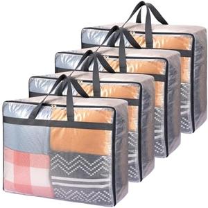 Fixwal 4 Pack 75L Extra Large XL Clear Storage Bags With Zipper for Blankets, Quilts, Clothes, Comforter, Bedding and Pillows