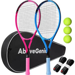 AboveGenius Neon Tennis Rackets 2 Pack for Adults- 27" Lightweight Aluminum Tennis Racquet Set with 3 Balls & Bag- Vibrant High-Visibility Matte Finish for Men Women Beginners
