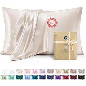 Bedsure Satin Pillowcases, Similar to Silk Pillow Cases Queen Size Set of 2, Cooling Pillow Case for Sleeping Women with Envelope Closure, Gifts for Women Men, Beige, 20x30 Inches, 2pcs