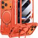 FNTCASE for iPhone 17 Pro Case: Magnetic Stand Case with Built-in Screen Protector Compatible with Magsafe | Ring Kickstand Military Grade Drop Protective Cell Phone Cover | Heavy Duty Cases (Orange)