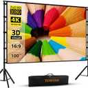 TOWOND Projector Screen and Stand, 100 inch Projection Screen Outdoor Indoor, Portable 16:9 4K HD Rear Front Movie Screen with Carry Bag Wrinkle-Free Design for Home Theater Backyard Cinema