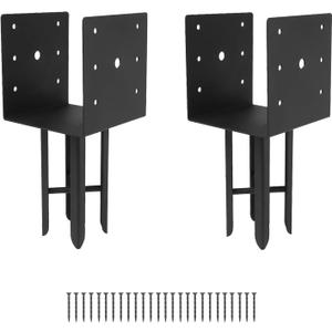 6" x 6" Wet Concrete Fence Post Anchor 2 Pcs (Inner Dia 5.6"x5.6") Heavy Duty U Shape Fence Post Holder Ground Spike Metal Black Powder Coated for Fence, Railing, Pergola Wood Post Bracket Anchor
