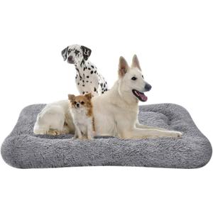Coohom Deluxe Plush Dog Bed Pet Cushion Crate Mat,Fulffy Comfy Kennel Anti-Slip Washable Pad for Medium Large X-Large Dogs(X-Large, Grey)