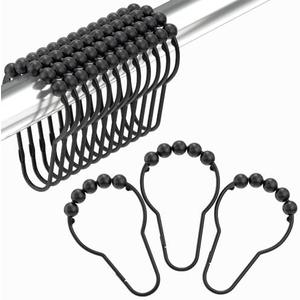 Black Shower Curtain Hooks, Amazer Shower Curtain Hooks, Shower Hooks for Shower Curtain, Decorative Shower Curtain Hooks Rust Proof Stainless Steel Shower Curtain Hooks Set of 12
