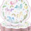 50Pcs Magical Pastel Unicorn Birthday Paper Plates 9 Inch Heavy Duty Pastel Rainbow Disposable Dessert Plates Pink Unicorn Party Decorations for Girls' Birthday Baby Shower Party Supplies