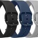 3-Pack Bands for Amazfit Bip 5 / Bip 6 Band, for Amazfit GTR 4 / GTR 3 Pro/GTR 3 / GTR 2 / GTR 47mm Watch Bands, 22mm Soft Silicone Sport Replacement Straps for Women Men (Black+Navy Blue+Grey)