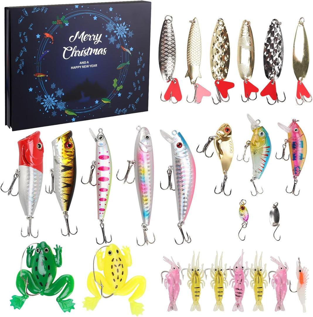 Advent Calendar Fishing Christmas Countdown, Fishing Lure Advent Calendar 2025 Adult Teen, 24 Days Fishing Lures Set, Xmas Surprise Presents for Anglers