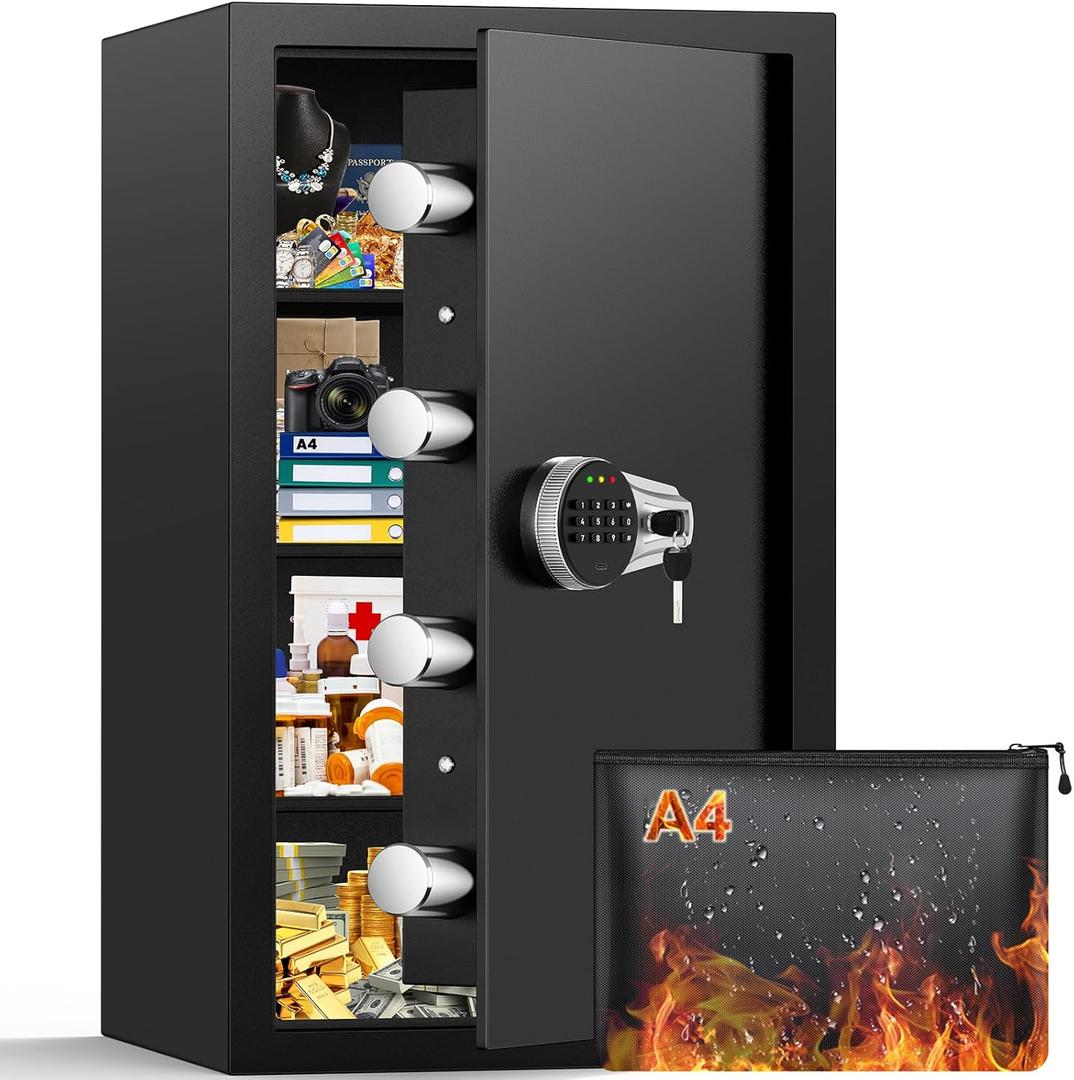 7.0 Cuft Large Fireproof Safe Box, Home Safes Water and Fireproof, Security Box with Digital Keypad, 3 Removable Shelves, Smart Alert and Sensor Light, Safes for Money Jewelry Valuables