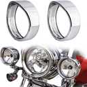 NTHREEAUTO 4.5" Motorcycle Passing Lights Trim Rings, Chrome Fog Lamp Visor Bezel Compatible with 1962-later Harley Touring Road King Softail Street Glide Sportster Electra Glide