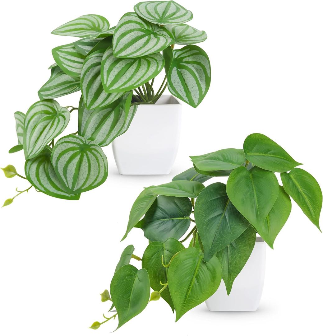 Der Rose 2Pcs Small Fake Plants Artificial Mini Faux Plants for Bathroom Office Desk Shelf Table Accessories Decor Indoor