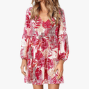 Amoretu Womens Tunic Dress Long Sleeve V Neck Casual Loose Flowy Swing Shift Dresses Size S, Multi Red