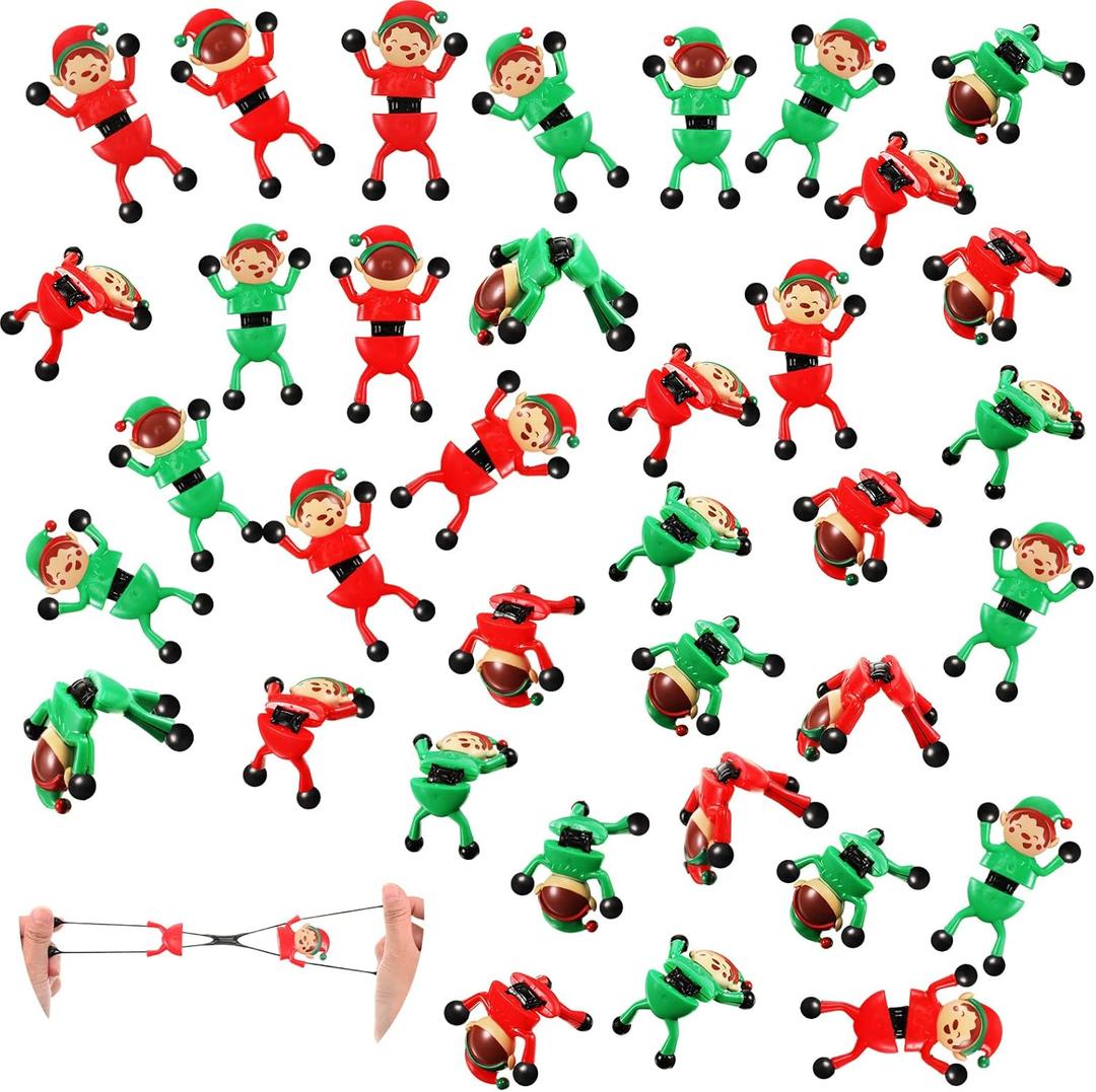 Hanaive 36 Pcs Christmas Sticky Wall Toys Valentine's Day Party Favors Stretchy Climbing Toys Bulk Birthday Favors Climbing Sticky Man for Party, Loot or Prize, Stocking Fillers (Elf)