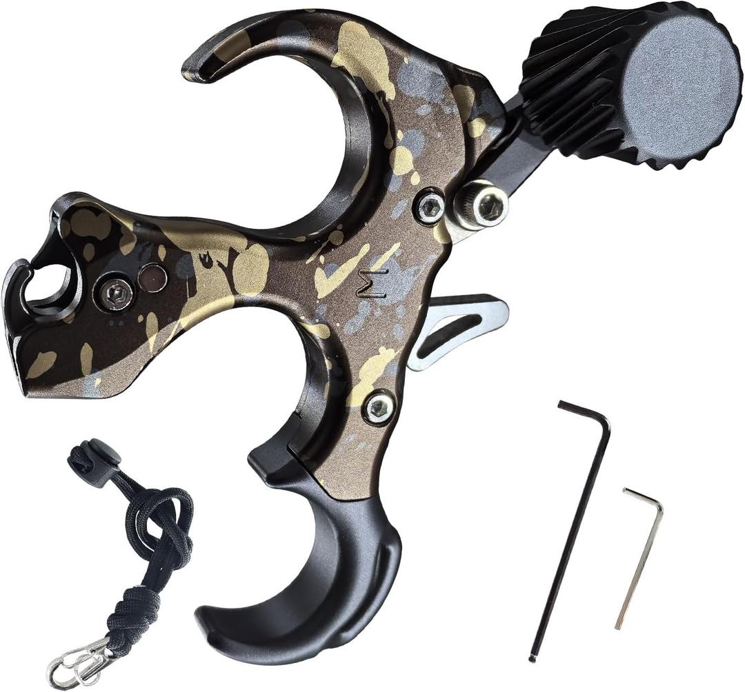Compound Bow Aid Releaser with Wrist Straps and Adjustment Tool, Archery Release Aids with 3 Thumb Release Adjustable, Aluminum Alloy Aids .for Left and Right Handers, (Camouflage)
