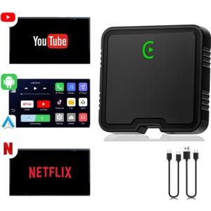 Wireless CarPlay Adapter, Car Play Adapter with Netflix/YouTube/TF Card Plug & Play Dongle Support, USB Dongle for Android Auto from 2015&iPhone iOS10+