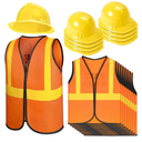 Geyoga 16 Pcs Construction Vest for Kids Party Favors Hard Hat Construction Dressing Up Supplies Construction Funny Worker Costume for Birthday Party, Including 8 Vests and 8 Construction Hats