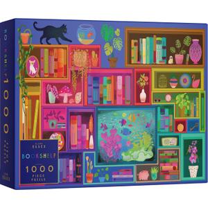 Elena Essex Jigsaw Puzzles 1000 Pieces - Bookshelf, Puzzle 1000 Pieces, Puzzles for Adults, Colorful Books Cat Flower Rainbow Puzzle, Size 28 x 20 inches