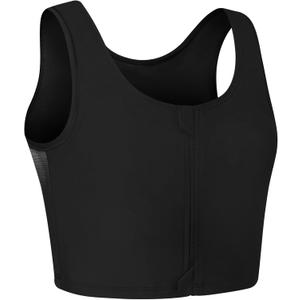 XUJI Transgender FTM Zip Up Breathable Half Chest Binder (Small, Black)