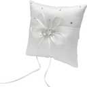 Luomorgo 1 Pack Ring Bearer Pillow - Rinestone Embellished Ring Bearer Cushion for Beach/Garden Weddings, Keepsake Holder with Ribbon Bow (White)