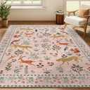 8x10 Pink Animal Washable Area Rug for Living Room, Dining Room, Bedroom, Large Carpets, Non Slip & Non-Shedding Low Pile Vintage Print Rug for Home Office Decor
