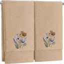 SmoothNovelty 2 Pcs Neutral Boho Floral Hand Towels Light Khaki Bathroom Decor 14x29 Inch Embroidered 100% Cotton Soft Absorbent Spring Summer Decorative Hand Towels for Bathroom Kitchen
