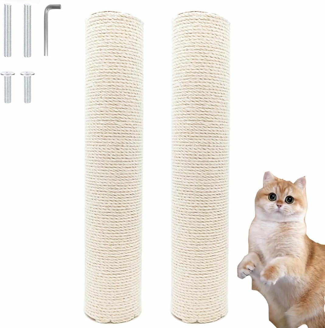 2 PCS M8 Cat Scratching Post Replacement,15.7Inch Sisal Pole Cat Tree Replacement Post with Screws,DIY Scratcher Scratching Post Replacement, Pad, Crafts Gardening Hammock Home Decorating