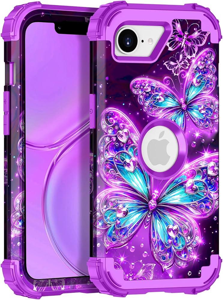 PIXIU Unique Pattern Compatible with iPhone 17e/ 16e 6.1 inch case, Heavy Duty Dual Layer Shockproof Full-Body Protective Sturdy Hybrid Cute Rugged Case for Women, Girls, Kids-Butterfly
