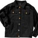 Fashion Women Corduroy Jacket Turn Down Long Sleeve Pockets Button ,Size M, Black Jacket