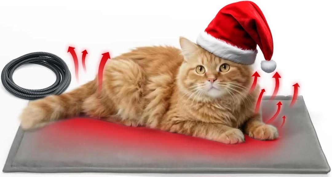 Cat Heating Pad for Bed Wamming: Electric 21.65"x13.77" Heated Cozy Mat with Removable Washable Cover Indoor Pet House Pillow Blanket for Puppy Kitty Nap Winter Reliefwith Auto Temperature Adjustment (Grey)