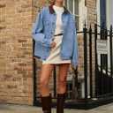 Denim Jacket for Women Contrast Collar Oversized Jean Jacket Women Long Sleeve Button down Barn jackets Coat (Medium, Blue)