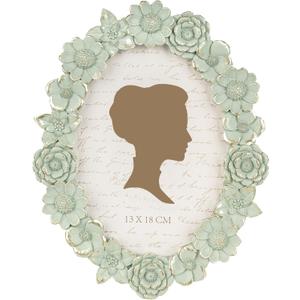 AELS 5x7 Inch Vintage Picture Frame, Elegant Antique Oval Photo Frames with Glass Front, Photo Display, Tabletop Wall Hanging, Gift Ideas, Green Flower