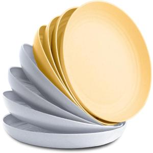 Nook Theory 8-Pack Reusable Wheat Straw Plates Set - Non Toxic and Non Plastic Dinner Plates for Kids and Adults, Lightweight Unbreakable Plate, Microwave Safe and Dishwasher Safe (Skylight 9")