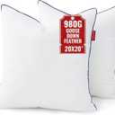 Feather Down 20x20 Pillow Insert Set of 2 with 100% Down-Proof Cotton Cover, Soft Fluffy Decorative Pillow for Sofa Bed Couch Living Room White