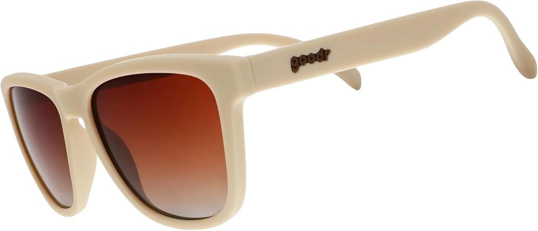 goodr Toasted Marshmallow Magic, Polarized Sunglasses for Men & Women, Medium Sized (OG), Light Brown Frames wtih Orange-Gold Gradient Ocean Lenses, UV400 Protection, No Slip