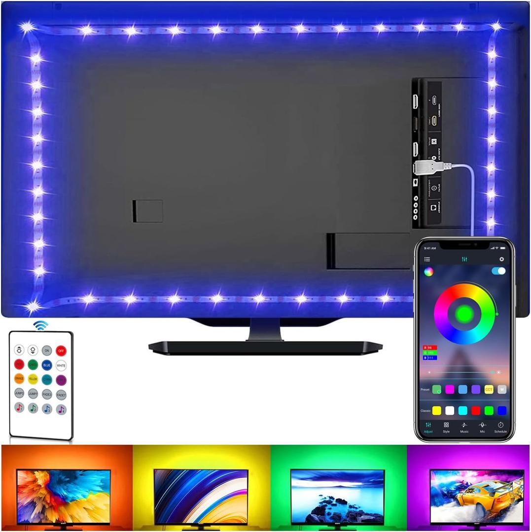 2 x LED Strip Lights for TV, USB TV Backlight Kit with Remote, APP Control Sync to Music, 5050 RGB LED Bias Lighting for HDTV, PC and Mirror (16.4ft for 55"-75" TV)