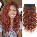 Clip in Hair Extensions,LEOSA 4PCS 16 inch Curly Hair Extensions Short Soft Natural Hairpiece Lace Weft Curly Wave Clip Ins Extensions Invisible for Women,Ginger Copper Red