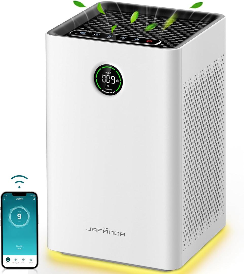 Jafnda Air Purifiers for Home Large Room, Smart WiFi and Alexa Control, True HEPA 13 Filter Air Cleaner with Activated Carbon, 1190 Ft, Remove Dust Pollen Smoke Odors, Quiet Sleep Mode 23dB