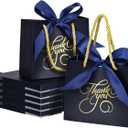 DECHISY 50 Pack Small Thank You Bags with Handles, 5.5x2.5x4.7 Inch, Blue Gift Bags for Bridal Shower, Birthday, Baby Shower, Wedding