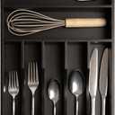 KitchenEdge Silverware Organizer - Cutlery, Flatware, and Utensil Holder for Kitchen Drawers, Fixed 10.5 Width, 7 Storage Compartments, Non-Slip Feet, Rounded Corners, 100% Bamboo, Black Finish