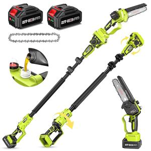 2-in-1 Electric Pole Saws Battery Powered: 6 Inch Mini Chainsaw Cordless with 15ft Long Reach Extension Pole, 2*4.0Ah Battery, Tool-Free Chain Tension, Pruning Saw for Wood Cutting and Tree Trimming