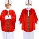 Halloween Pope Costume for Kids Priest Halloween Costumes Pope Costume Set Biblical Catholic Cardinal Bishop (Medium)